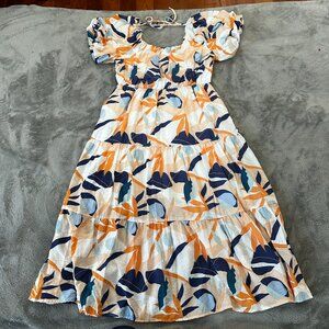 Skies Are Blue Tiered Midi Dress MEDIUM Puff Sleeve Summer Sundress